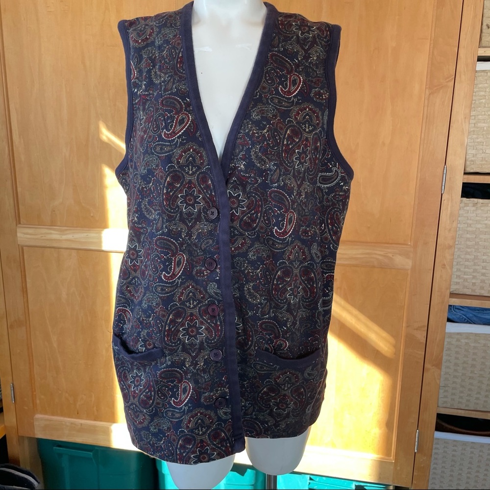 Talbots Paisley V-neck cardigan vest